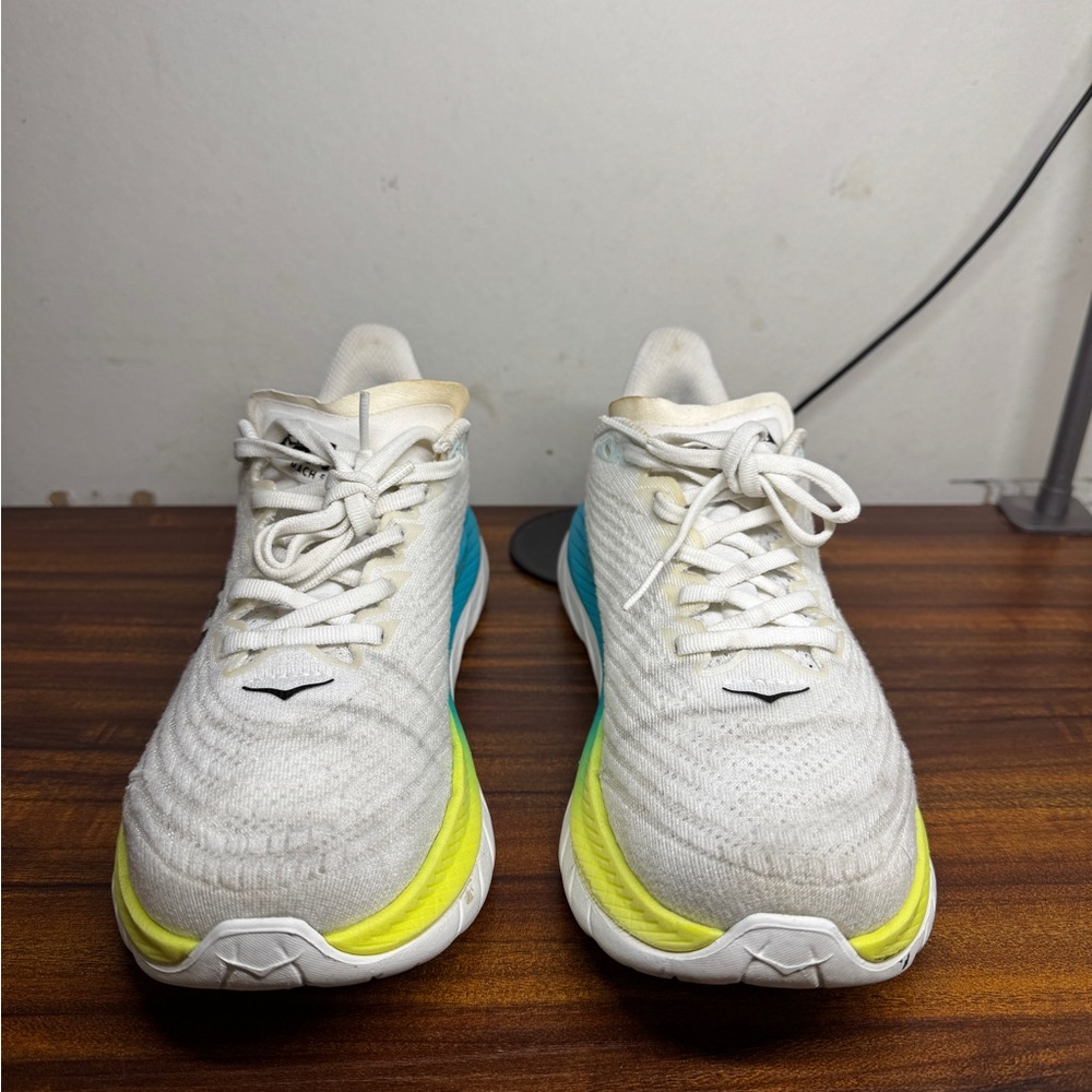 Hoka One One Cream and White Sneakers